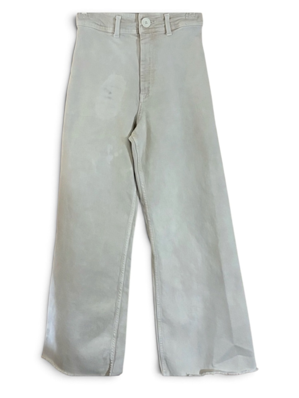 Zara ‘Marine’ Cream High Rise Wide-Leg Flare Raw Hem Jeans